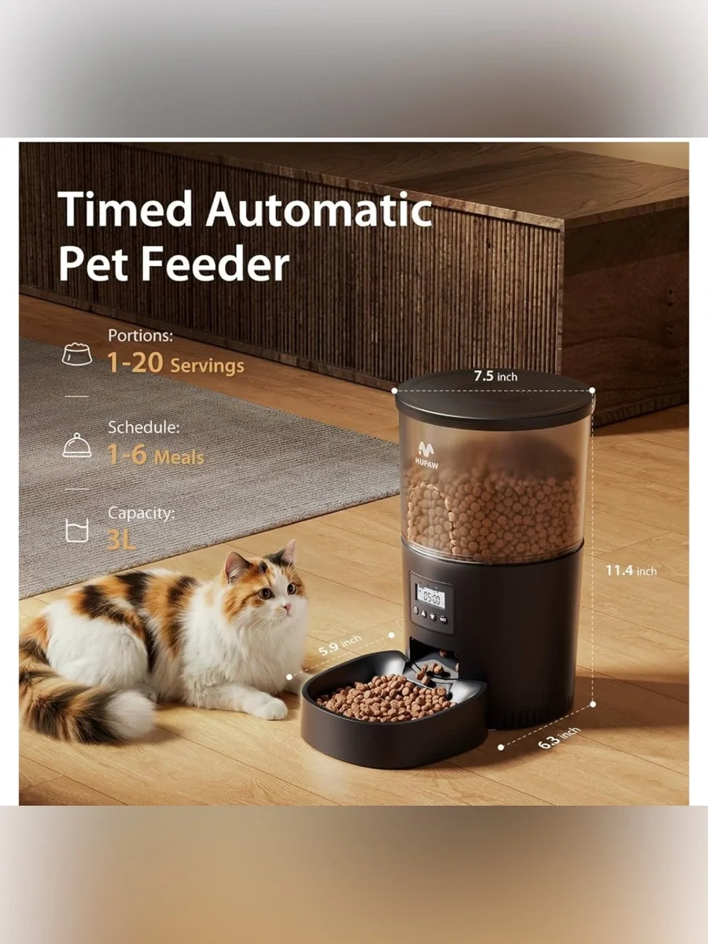 Automatic Dog or Cat Feeders, 3L Timed Cat Dry Food Dispenser, Programmable NEW
